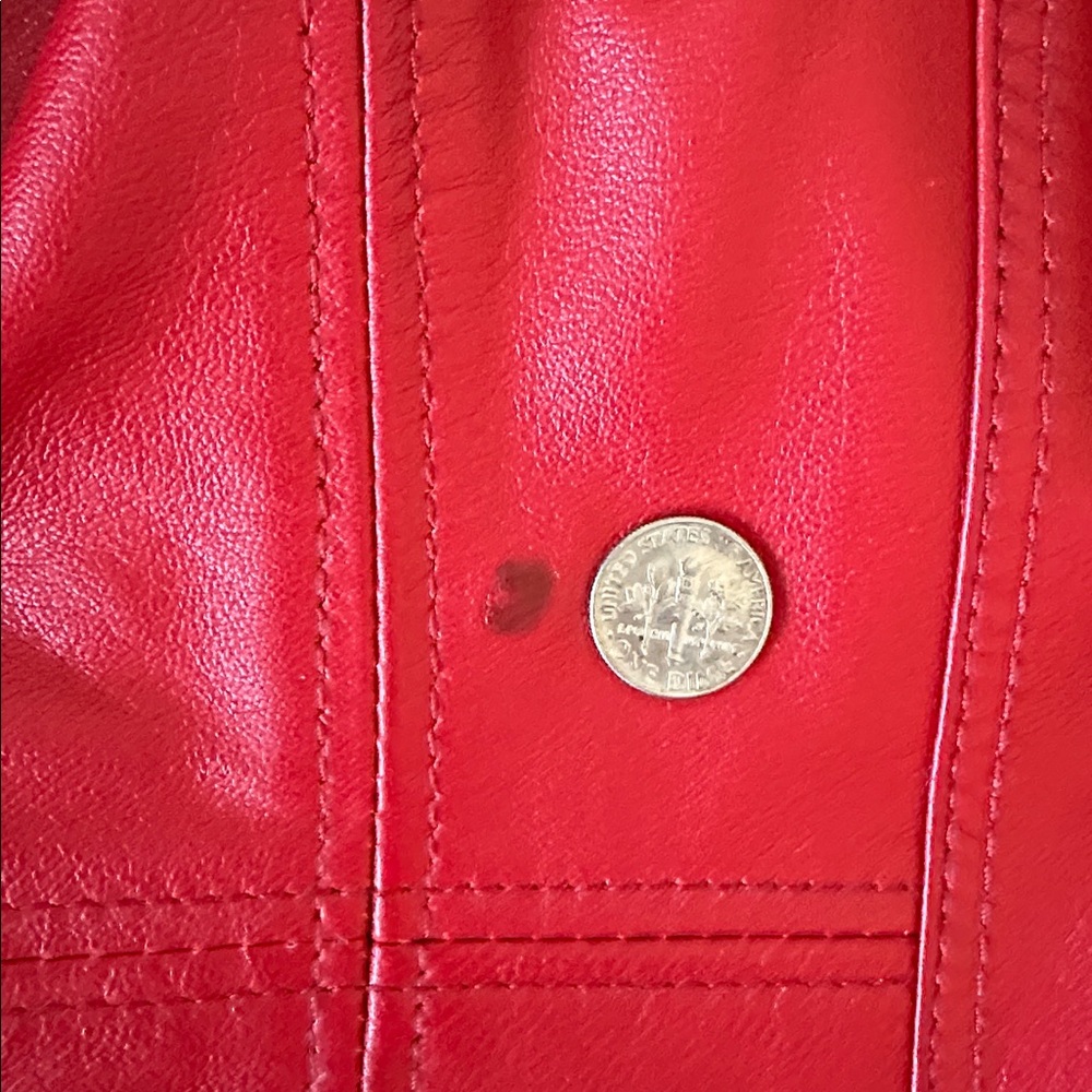 Derimod EXPO Red Leather Women's Jacket - Size M. Moto Biker Cafe Racer - Picture 10 of 11
